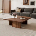 Table basse carrée moderne de 90 cm, placage en bois massif avec plateau en pierre frittée blanche