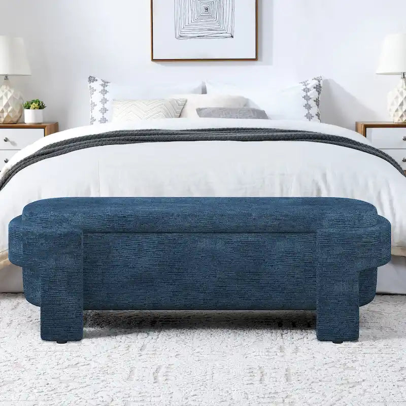 Banc de rangement capitonné Pouf ovale avec grand espace de rangement, Banc de bout de lit Repose-pieds en tissu de lin pour chambre à coucher et salon
