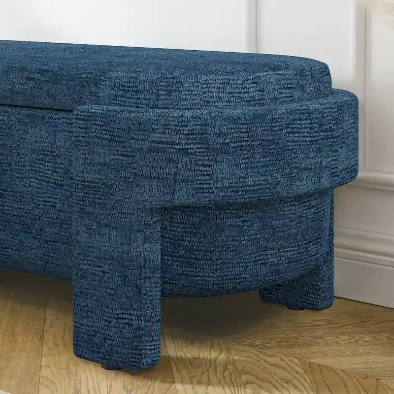Banc de rangement capitonné Pouf ovale avec grand espace de rangement, Banc de bout de lit Repose-pieds en tissu de lin pour chambre à coucher et salon