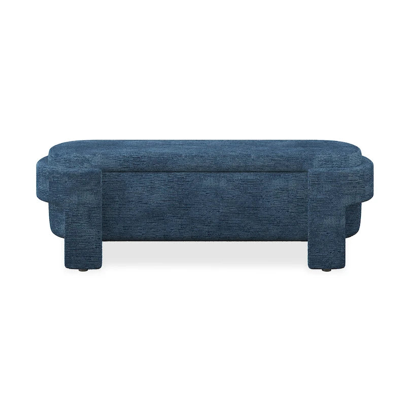 Banc de rangement capitonné Pouf ovale avec grand espace de rangement, Banc de bout de lit Repose-pieds en tissu de lin pour chambre à coucher et salon