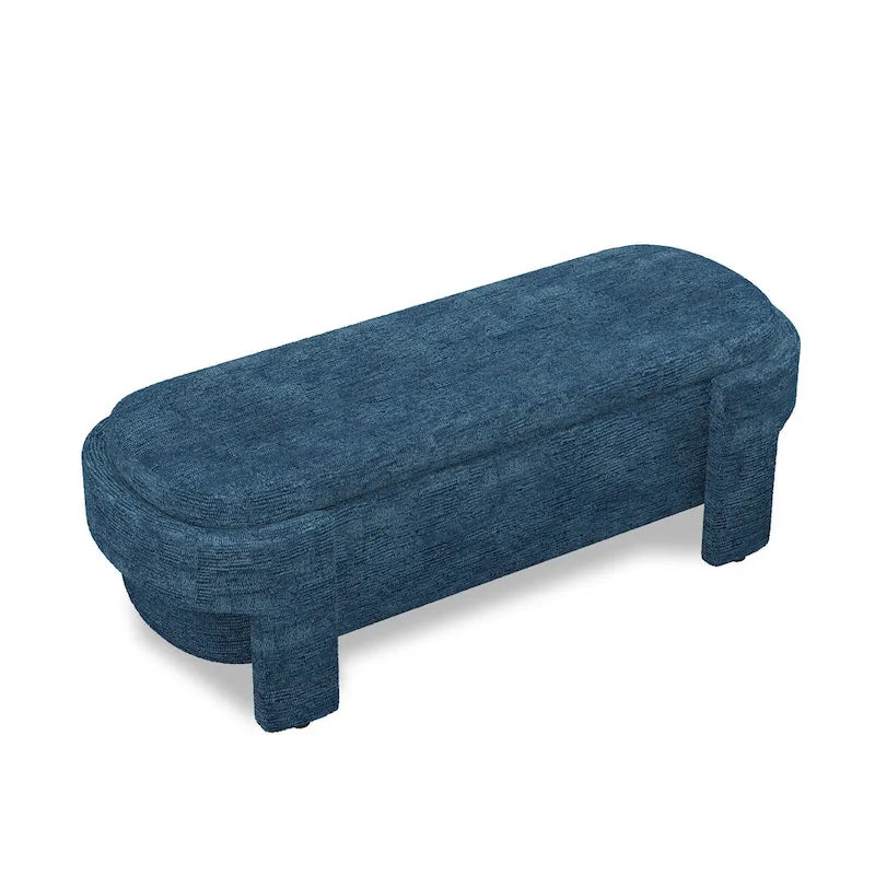 Banc de rangement capitonné Pouf ovale avec grand espace de rangement, Banc de bout de lit Repose-pieds en tissu de lin pour chambre à coucher et salon