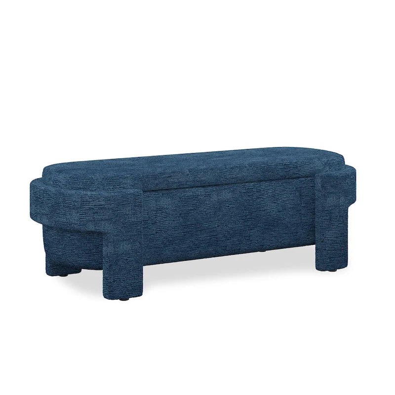 Banc de rangement capitonné Pouf ovale avec grand espace de rangement, Banc de bout de lit Repose-pieds en tissu de lin pour chambre à coucher et salon