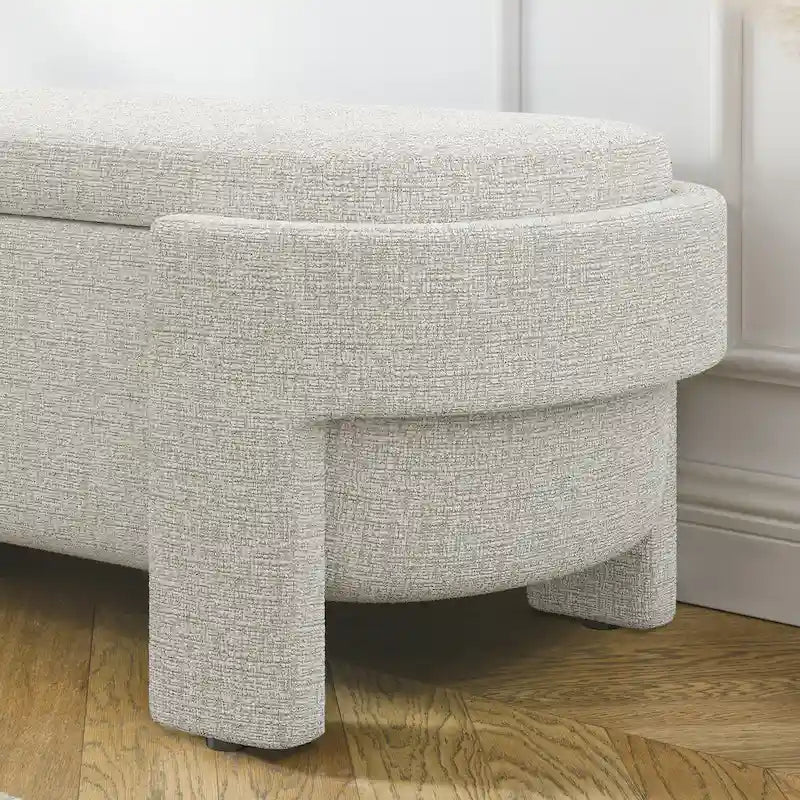Banc de rangement capitonné Pouf ovale avec grand espace de rangement, Banc de bout de lit Repose-pieds en tissu de lin pour chambre à coucher et salon
