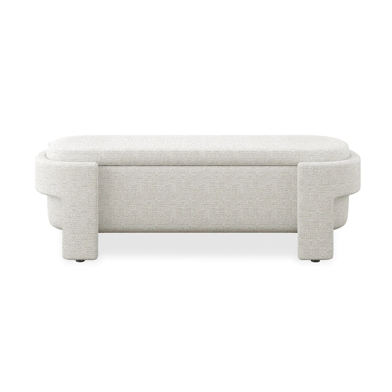Banc de rangement capitonné Pouf ovale avec grand espace de rangement, Banc de bout de lit Repose-pieds en tissu de lin pour chambre à coucher et salon