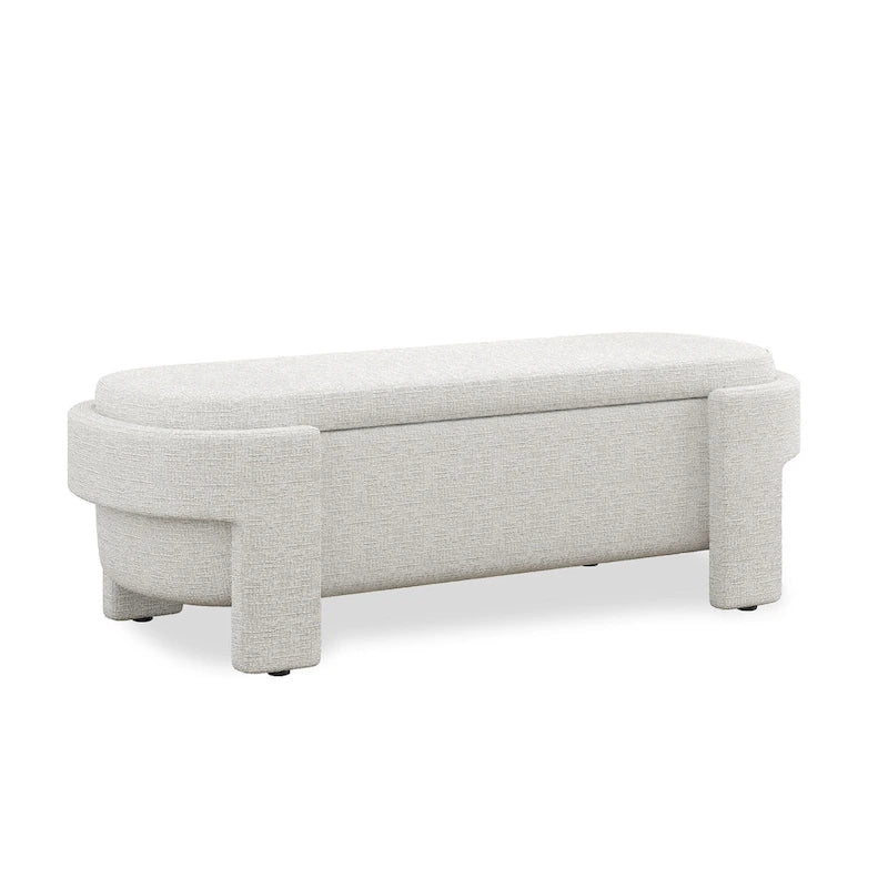 Banc de rangement capitonné Pouf ovale avec grand espace de rangement, Banc de bout de lit Repose-pieds en tissu de lin pour chambre à coucher et salon