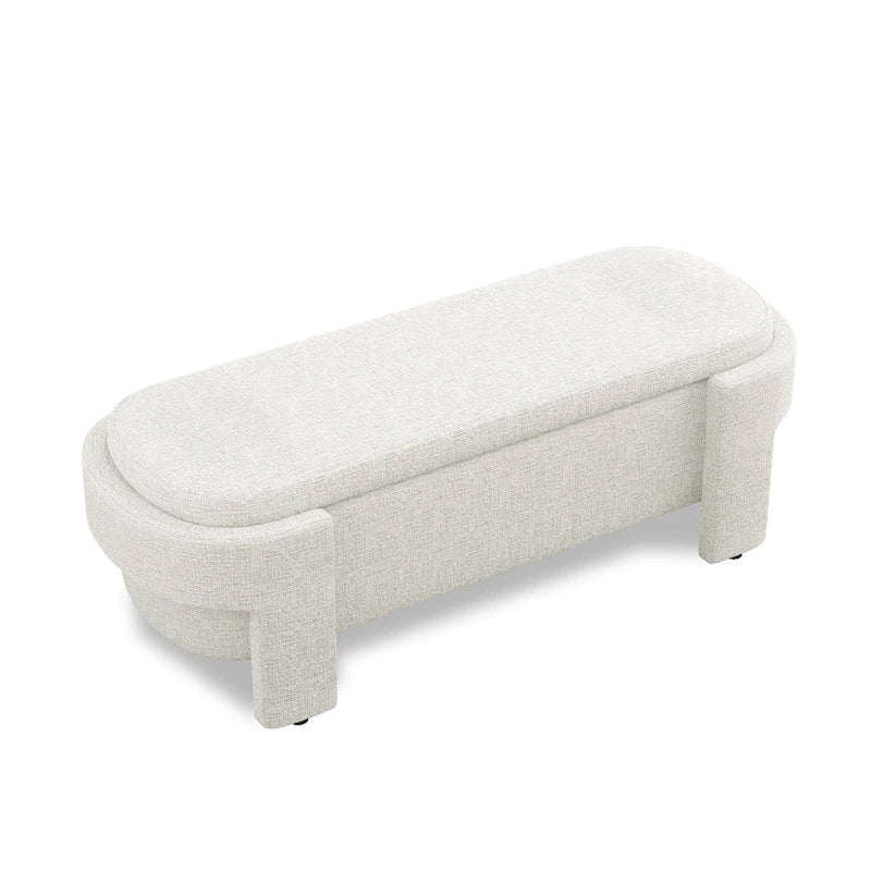 Banc de rangement capitonné Pouf ovale avec grand espace de rangement, Banc de bout de lit Repose-pieds en tissu de lin pour chambre à coucher et salon
