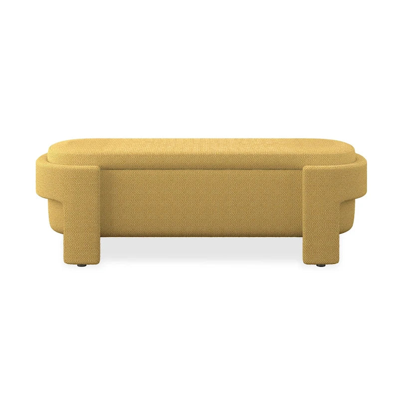 Banc de rangement capitonné Pouf ovale avec grand espace de rangement, Banc de bout de lit Repose-pieds en tissu de lin pour chambre à coucher et salon
