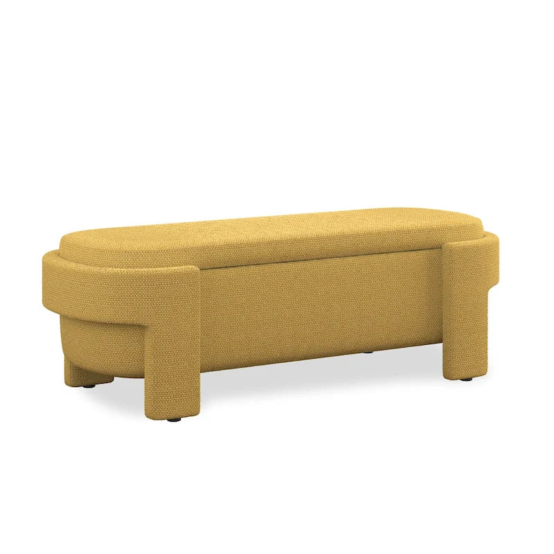 Banc de rangement capitonné Pouf ovale avec grand espace de rangement, Banc de bout de lit Repose-pieds en tissu de lin pour chambre à coucher et salon