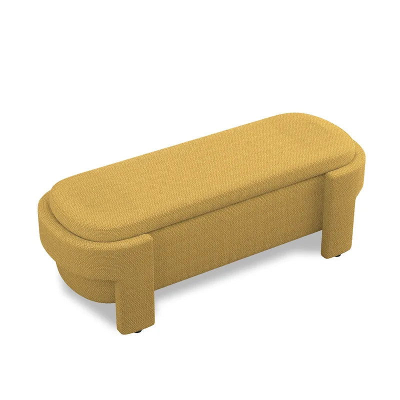 Banc de rangement capitonné Pouf ovale avec grand espace de rangement, Banc de bout de lit Repose-pieds en tissu de lin pour chambre à coucher et salon