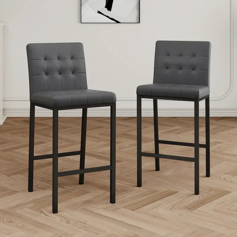 Tabourets de bar hauts modernes (lot de 2), sièges de cuisine avec dossier en PU, chaises de jeu avec pieds et repose-pieds en métal