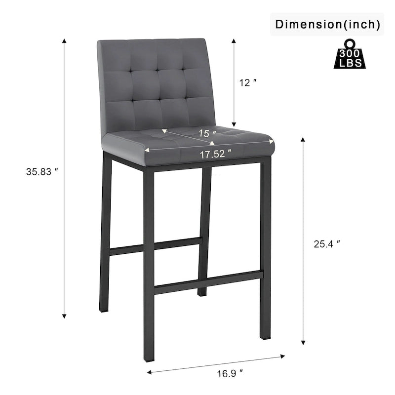 Tabourets de bar hauts modernes (lot de 2), sièges de cuisine avec dossier en PU, chaises de jeu avec pieds et repose-pieds en métal