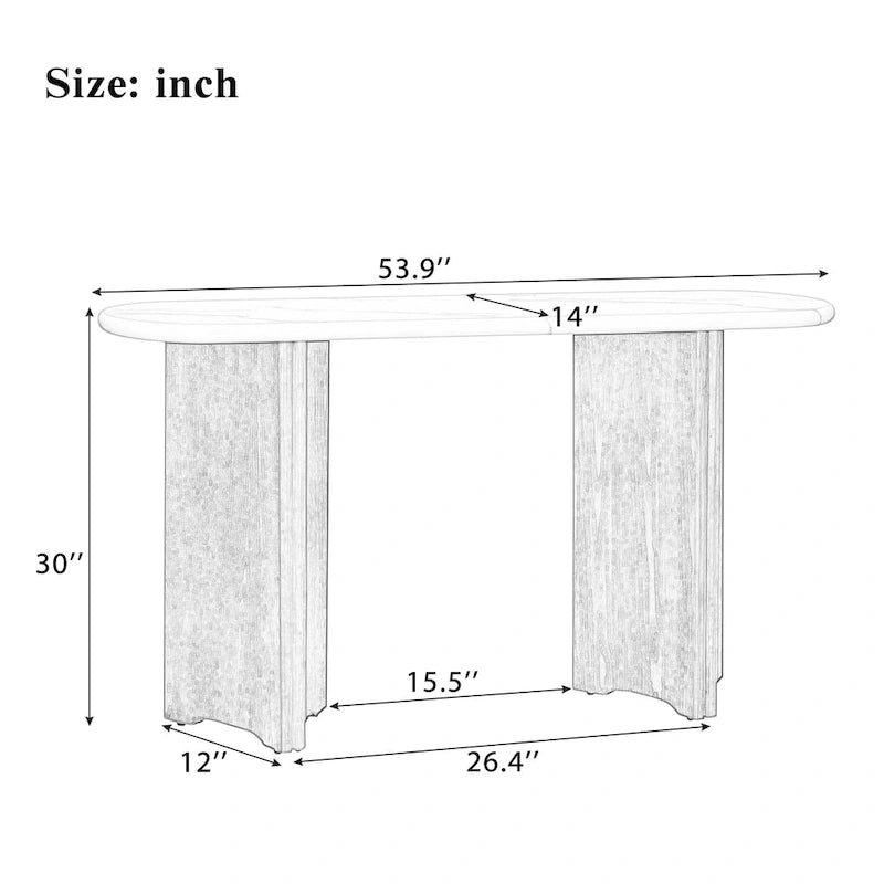 Console de table d'entrée ovale en faux marbre, table d'appoint étroite pour canapé avec base triangulaire