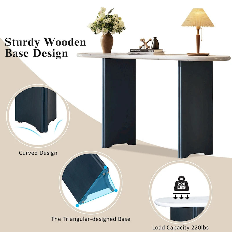 Console de table d'entrée ovale en faux marbre, table d'appoint étroite pour canapé avec base triangulaire