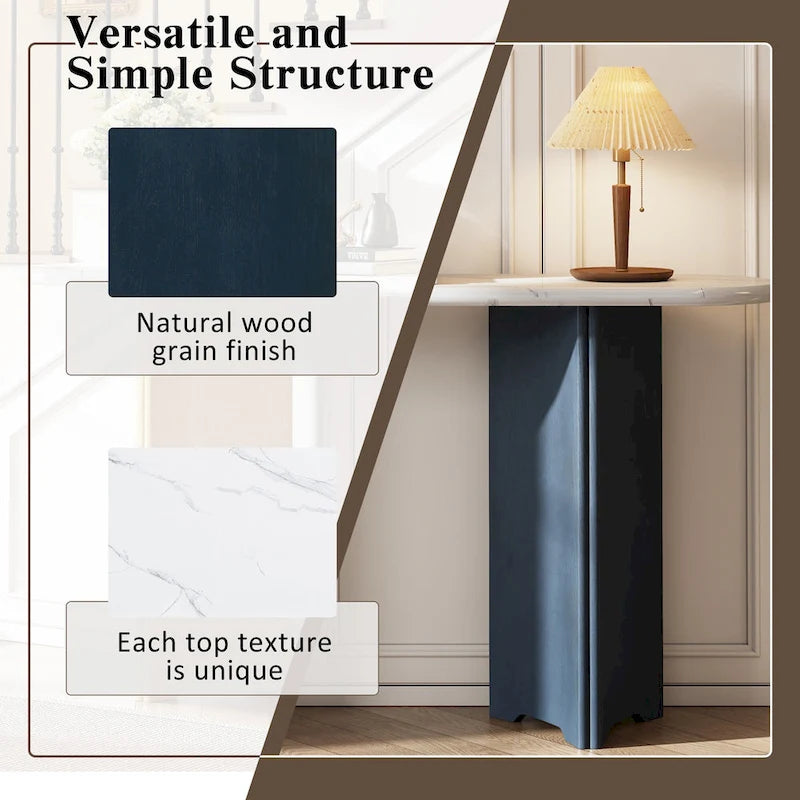 Console de table d'entrée ovale en faux marbre, table d'appoint étroite pour canapé avec base triangulaire