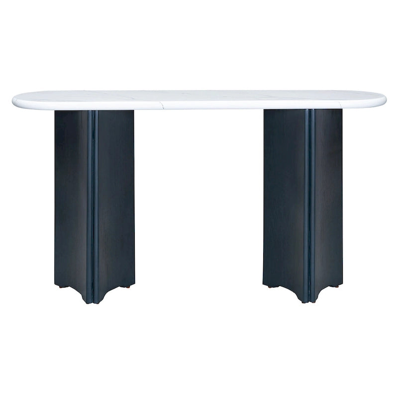 Console de table d'entrée ovale en faux marbre, table d'appoint étroite pour canapé avec base triangulaire