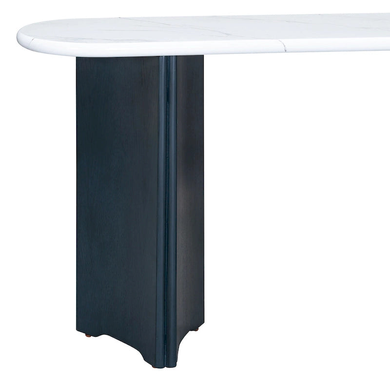 Console de table d'entrée ovale en faux marbre, table d'appoint étroite pour canapé avec base triangulaire