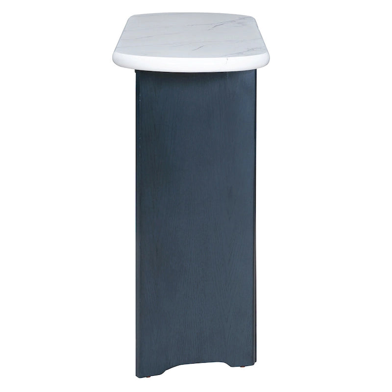 Console de table d'entrée ovale en faux marbre, table d'appoint étroite pour canapé avec base triangulaire