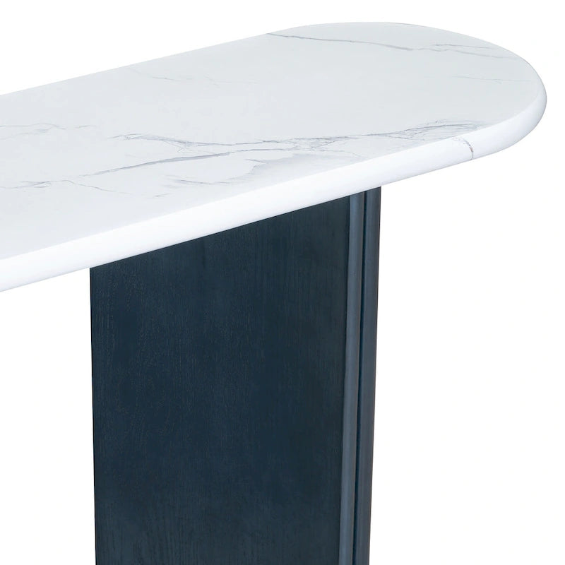 Console de table d'entrée ovale en faux marbre, table d'appoint étroite pour canapé avec base triangulaire