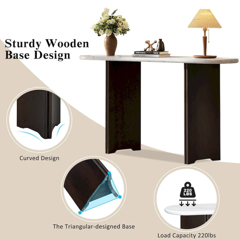 Console de table d'entrée ovale en faux marbre, table d'appoint étroite pour canapé avec base triangulaire