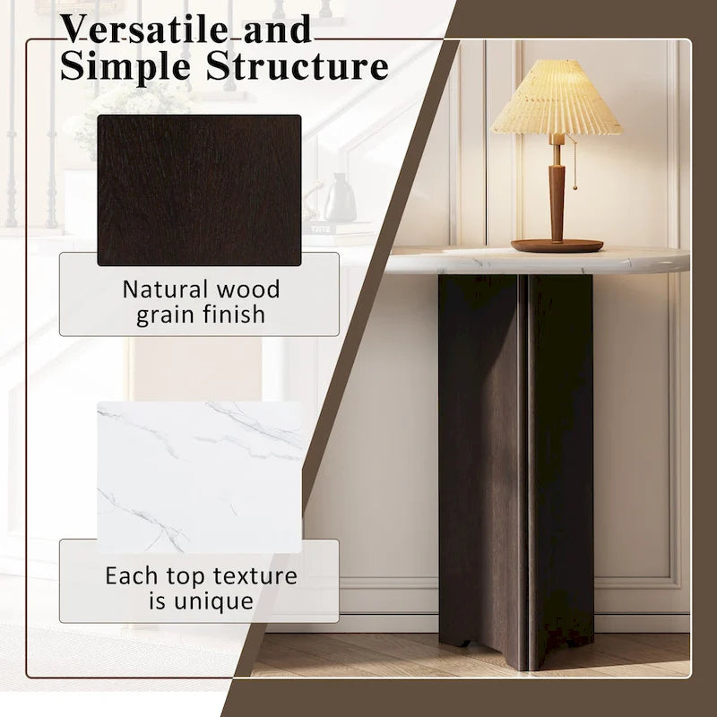 Console de table d'entrée ovale en faux marbre, table d'appoint étroite pour canapé avec base triangulaire