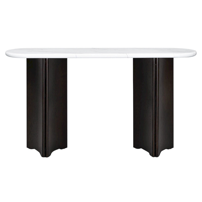 Console de table d'entrée ovale en faux marbre, table d'appoint étroite pour canapé avec base triangulaire