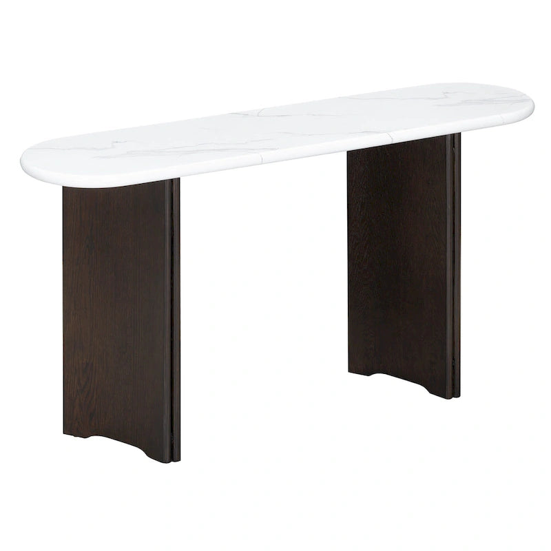 Console de table d'entrée ovale en faux marbre, table d'appoint étroite pour canapé avec base triangulaire