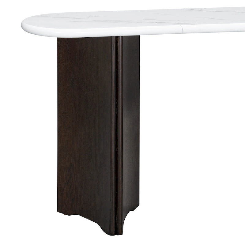 Console de table d'entrée ovale en faux marbre, table d'appoint étroite pour canapé avec base triangulaire