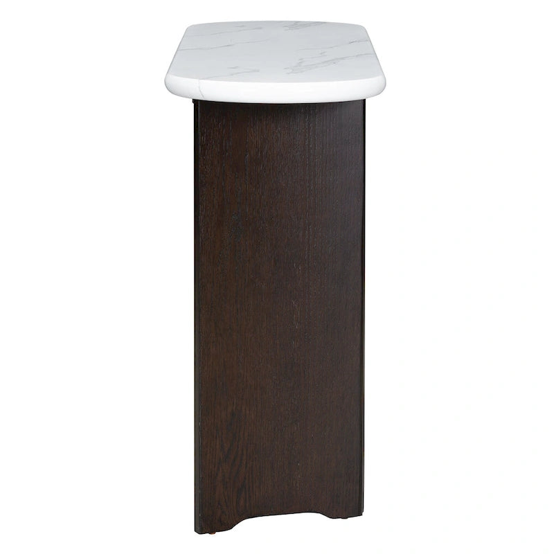 Console de table d'entrée ovale en faux marbre, table d'appoint étroite pour canapé avec base triangulaire