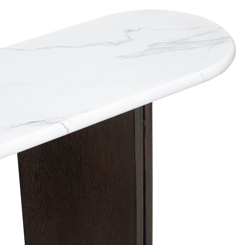 Console de table d'entrée ovale en faux marbre, table d'appoint étroite pour canapé avec base triangulaire