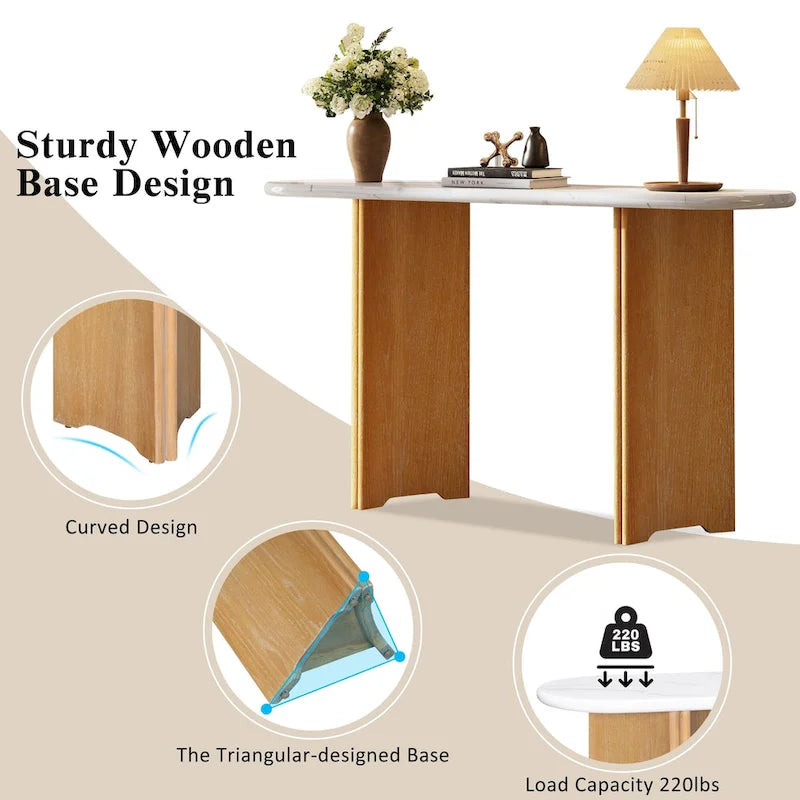 Console de table d'entrée ovale en faux marbre, table d'appoint étroite pour canapé avec base triangulaire