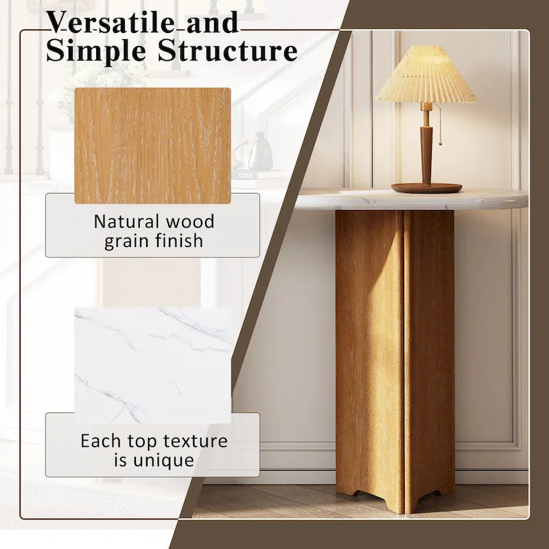 Console de table d'entrée ovale en faux marbre, table d'appoint étroite pour canapé avec base triangulaire