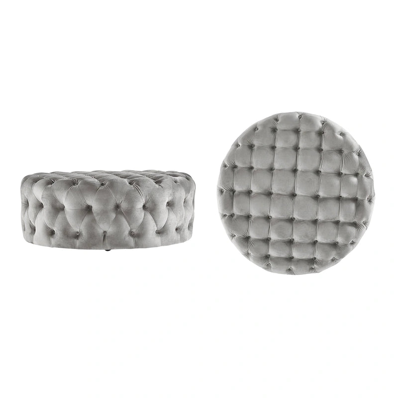Pouf rond capitonné sur roulettes
