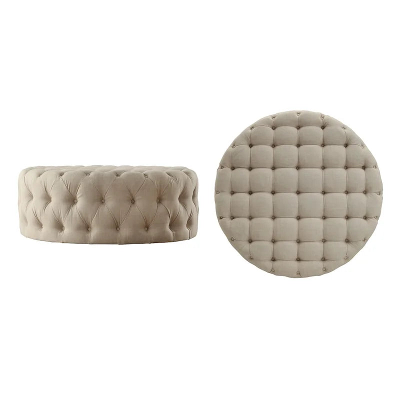 Pouf rond capitonné sur roulettes