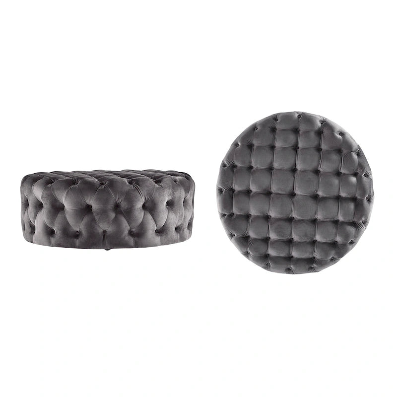 Pouf rond capitonné sur roulettes