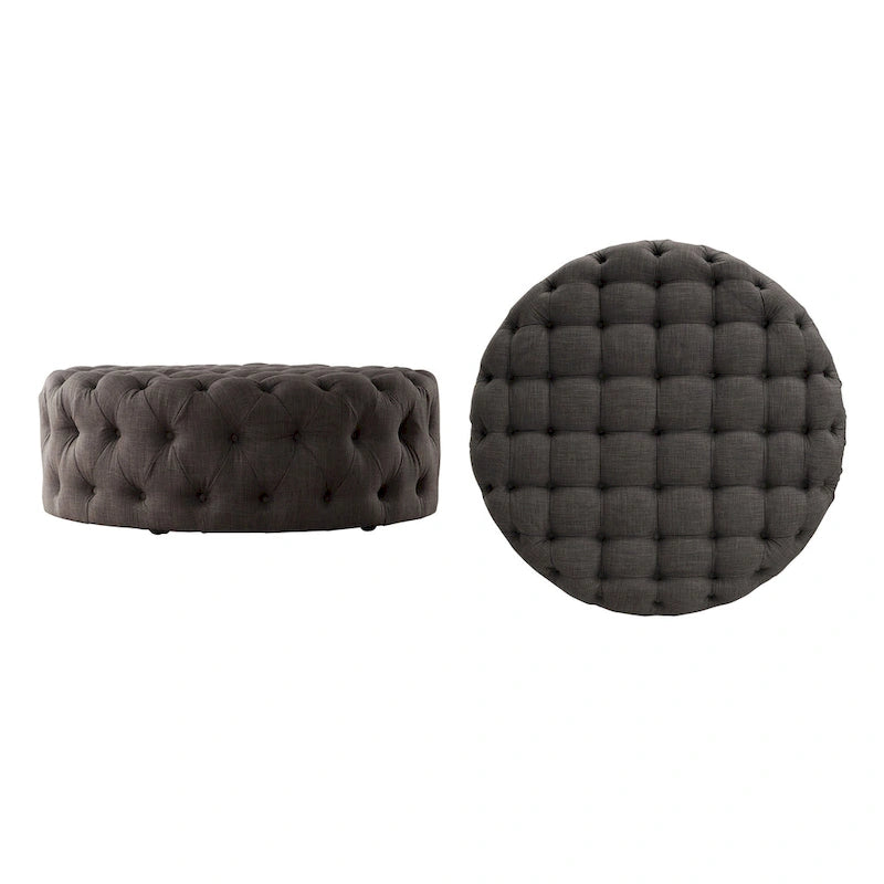Pouf rond capitonné sur roulettes
