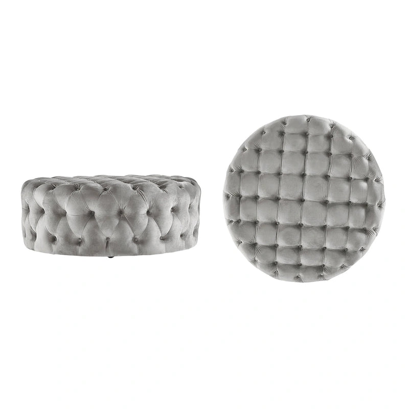 Pouf rond capitonné sur roulettes