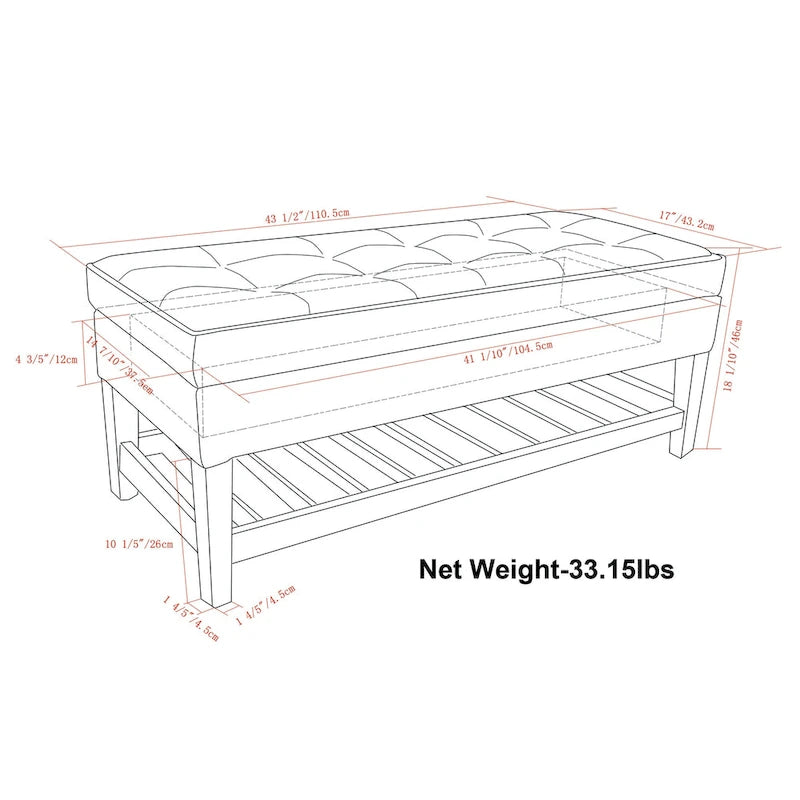 Banc ottoman rectangulaire de transition de 44 po de largeur