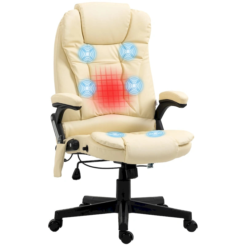 Fauteuil de bureau massant et vibrant à dossier haut avec 6 points de vibration, Beige