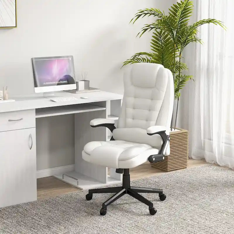 Fauteuil de bureau massant et vibrant à dossier haut avec 6 points de vibration, Beige