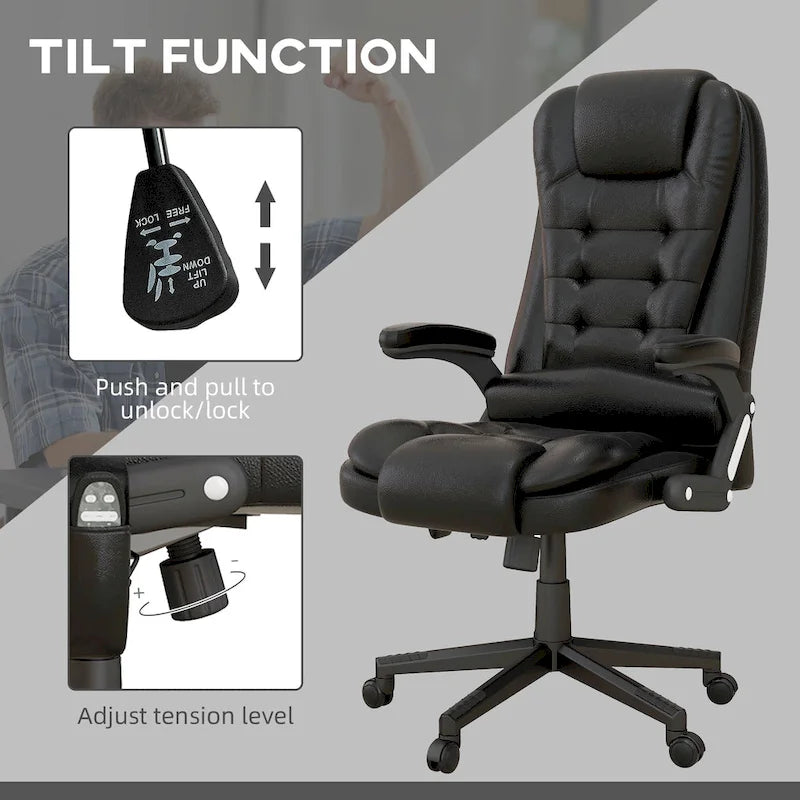 Fauteuil de bureau massant et vibrant à dossier haut avec 6 points de vibration, Beige