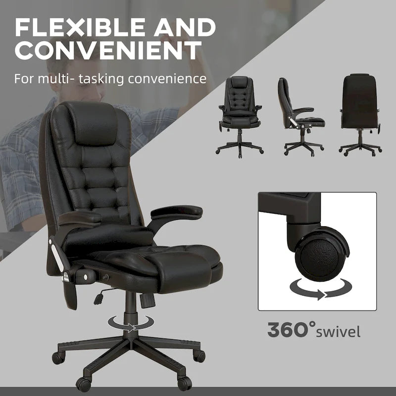 Fauteuil de bureau massant et vibrant à dossier haut avec 6 points de vibration, Beige