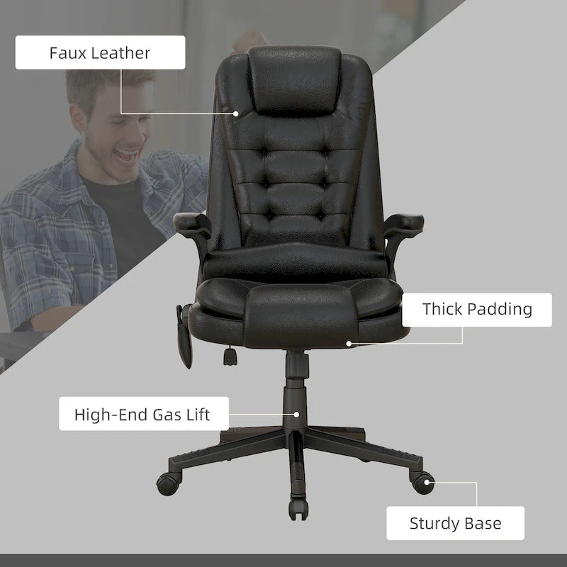 Fauteuil de bureau massant et vibrant à dossier haut avec 6 points de vibration, Beige