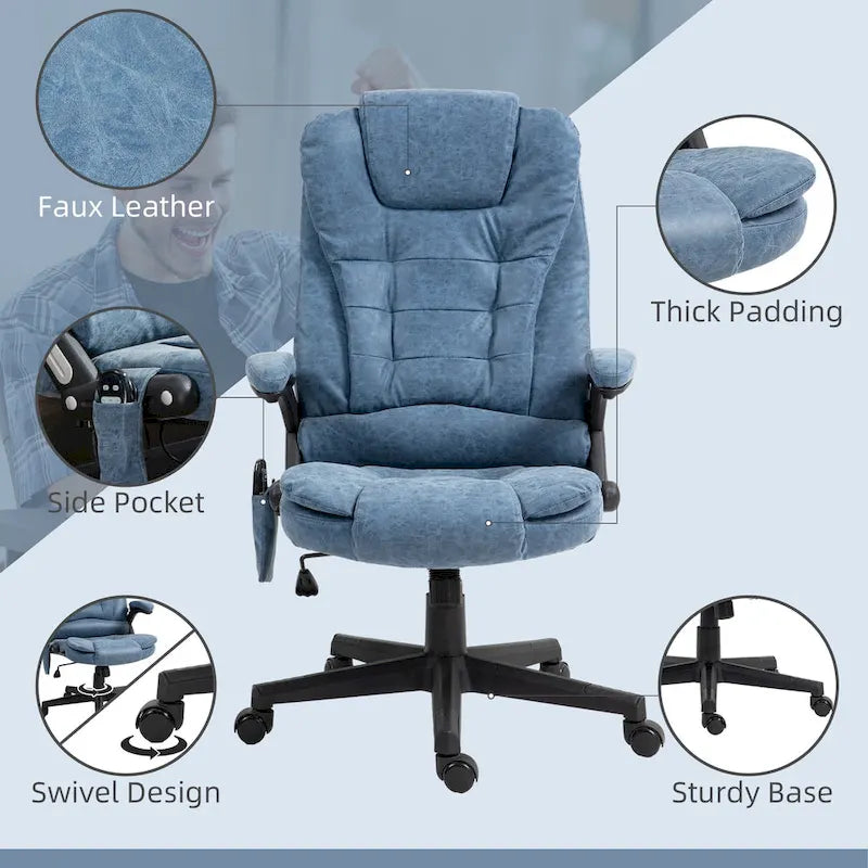 Fauteuil de bureau massant et vibrant à dossier haut avec 6 points de vibration, Beige