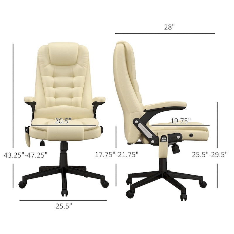 Fauteuil de bureau massant et vibrant à dossier haut avec 6 points de vibration, Beige
