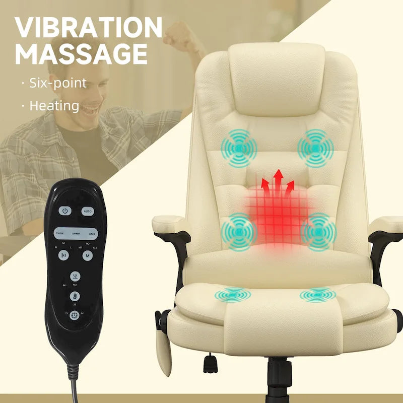 Fauteuil de bureau massant et vibrant à dossier haut avec 6 points de vibration, Beige