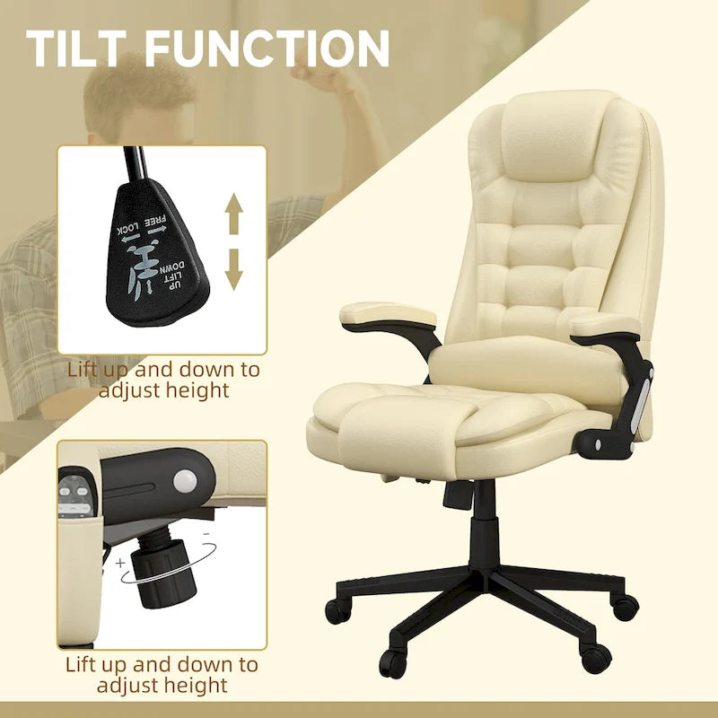 Fauteuil de bureau massant et vibrant à dossier haut avec 6 points de vibration, Beige