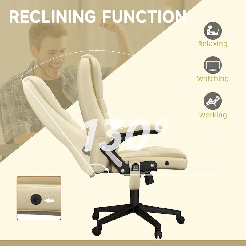 Fauteuil de bureau massant et vibrant à dossier haut avec 6 points de vibration, Beige