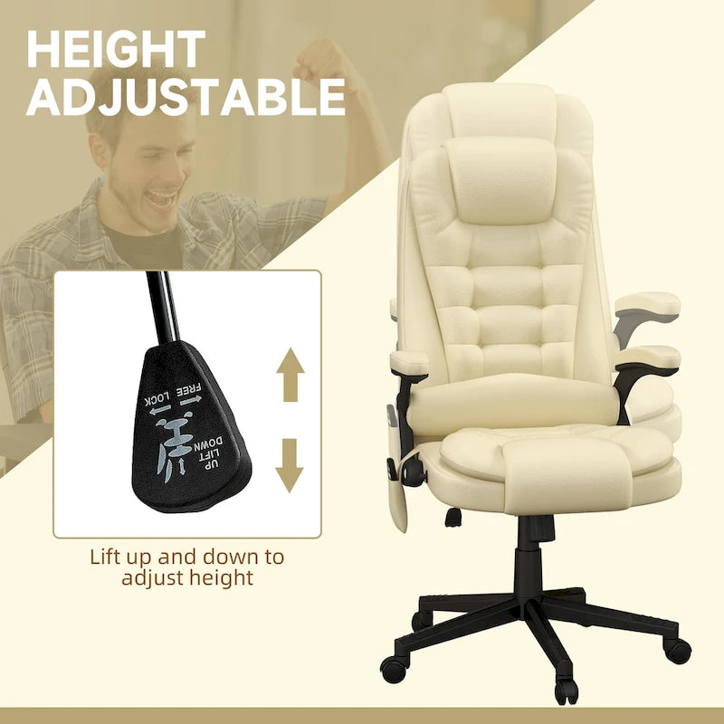 Fauteuil de bureau massant et vibrant à dossier haut avec 6 points de vibration, Beige