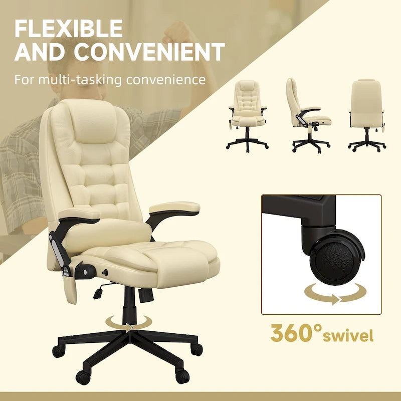 Fauteuil de bureau massant et vibrant à dossier haut avec 6 points de vibration, Beige