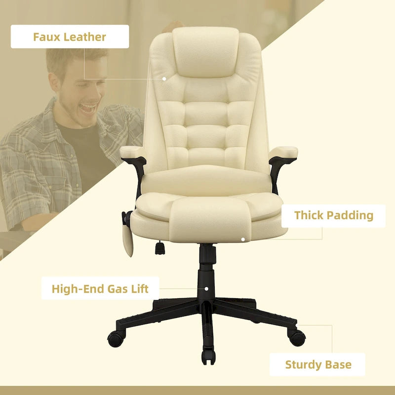 Fauteuil de bureau massant et vibrant à dossier haut avec 6 points de vibration, Beige